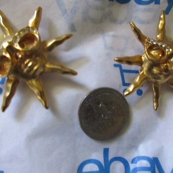 GOLD SUN & MOON MAN EARRINGS ๐ SUNGLASSES CLIP ON VINTAGE 80S WOW - Picture 6 of 12